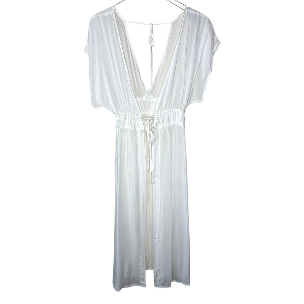 Pampelone White Swim Cover Up Duster Cardigan V-Back Lightweight Semi Sheer XS